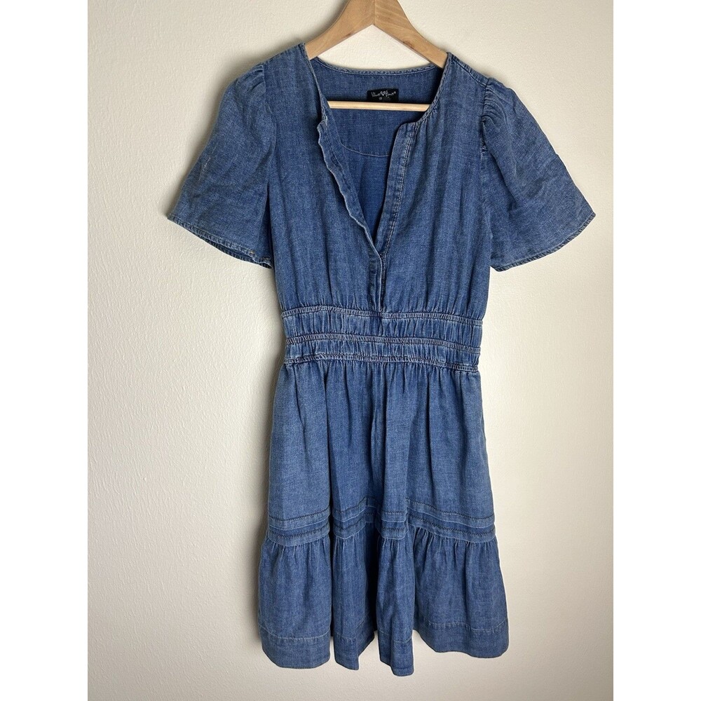 Chambray Blue Mini Dress with Elastic Waist